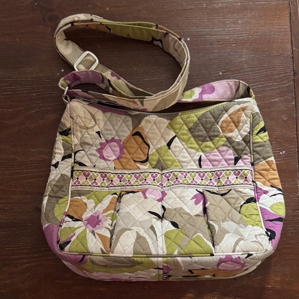 Vera Bradley Quilted Floral Shoulder Bag in Pink, Green & Tan
